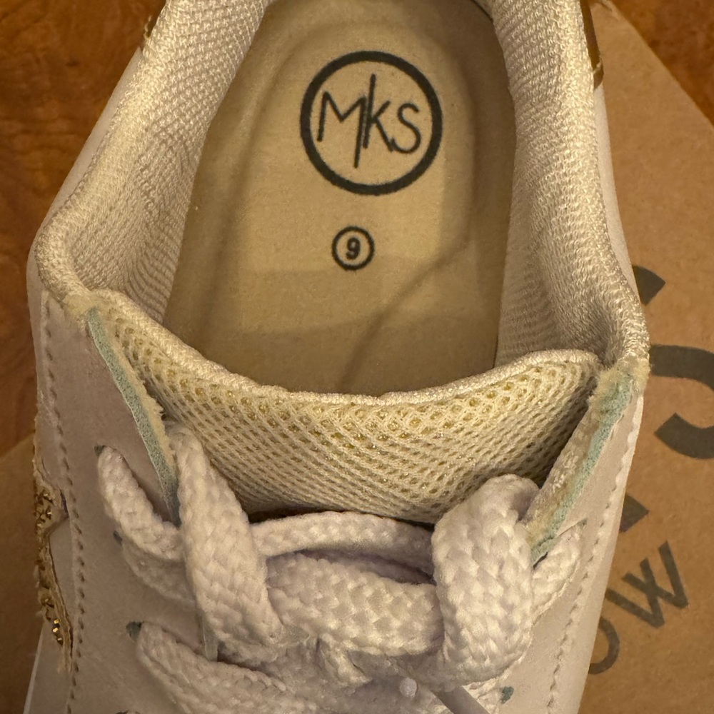 Women's White and Gold Sneakers
